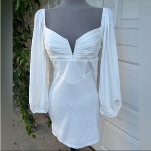 Princess Polly white dress long puff sleeves size 12